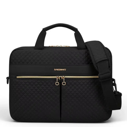 Elegante schwarze Laptoptasche für Damen – 16 Zoll, mit goldenen Akzenten