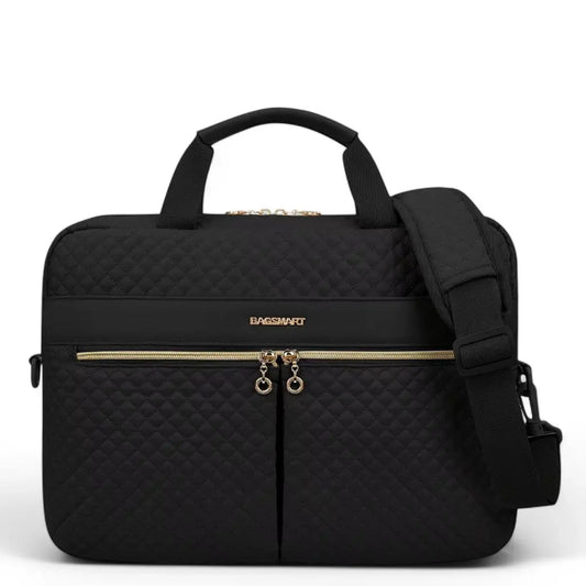 Elegante schwarze Laptoptasche für Damen – 16 Zoll, mit goldenen Akzenten