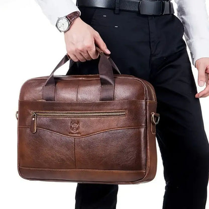 Hochwertige 15-Zoll Ledertasche Herren – Business Laptoptasche aus Echtleder in Braun