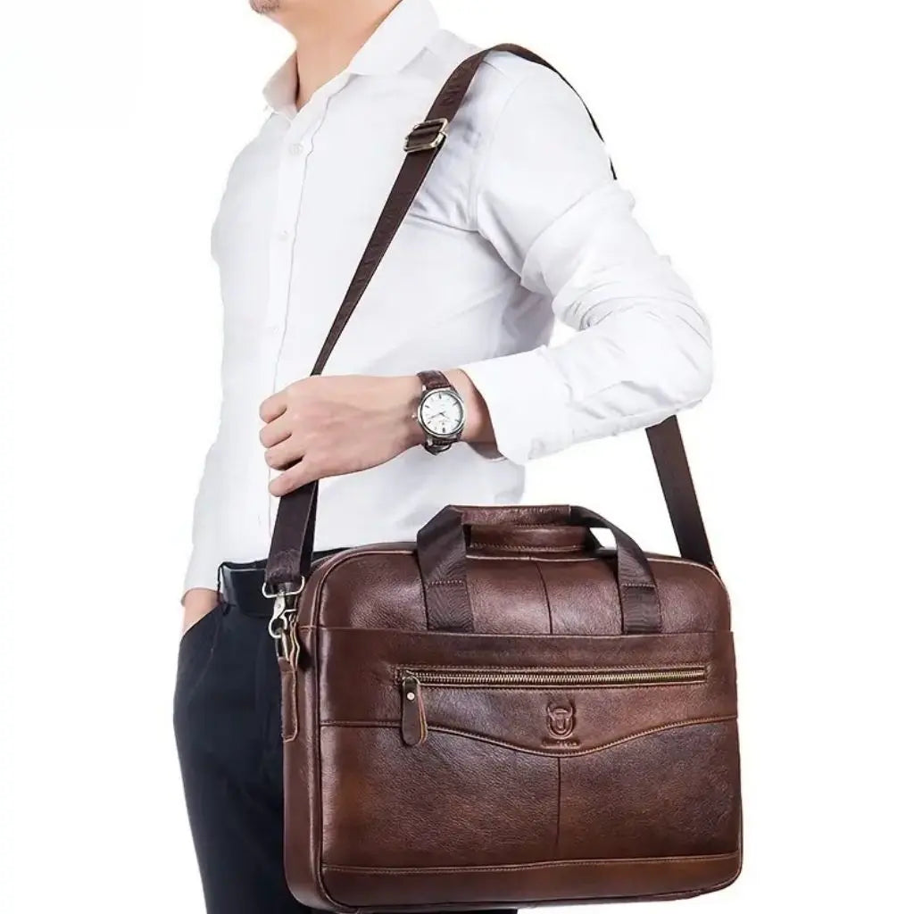 Hochwertige 15-Zoll Ledertasche Herren – Business Laptoptasche aus Echtleder in Braun
