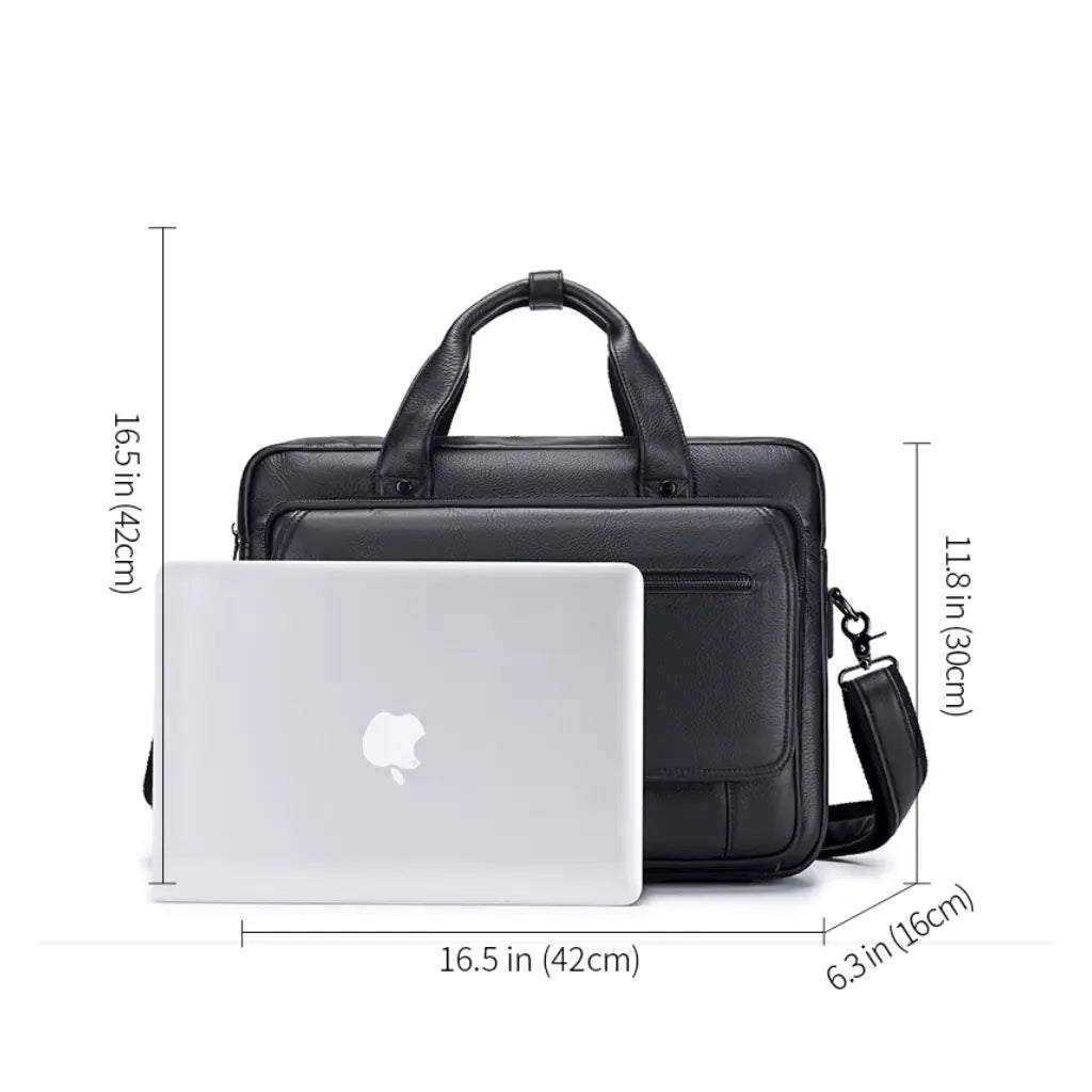 Elegante schwarze Laptoptasche aus hochwertigem Leder – Stilvoll & Geräumig für Arbeit, Studium & Businessreisen