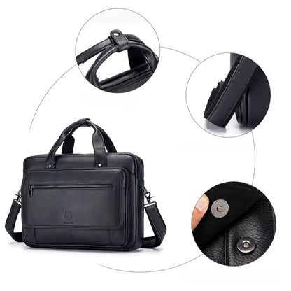 Elegante schwarze Laptoptasche aus hochwertigem Leder – Stilvoll & Geräumig für Arbeit, Studium & Businessreisen