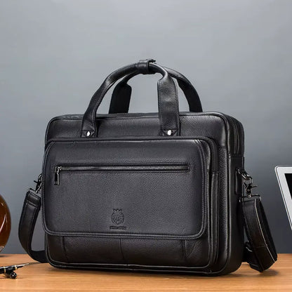 Elegante schwarze Laptoptasche aus hochwertigem Leder – Stilvoll & Geräumig für Arbeit, Studium & Businessreisen