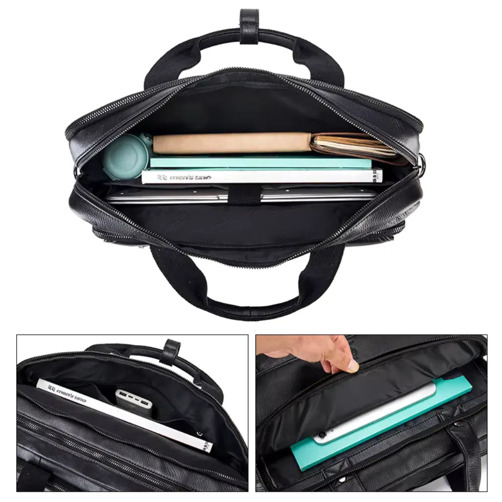 Elegante schwarze Laptoptasche aus hochwertigem Leder – Stilvoll & Geräumig für Arbeit, Studium & Businessreisen