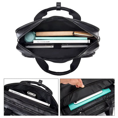 Elegante schwarze Laptoptasche aus hochwertigem Leder – Stilvoll & Geräumig für Arbeit, Studium & Businessreisen