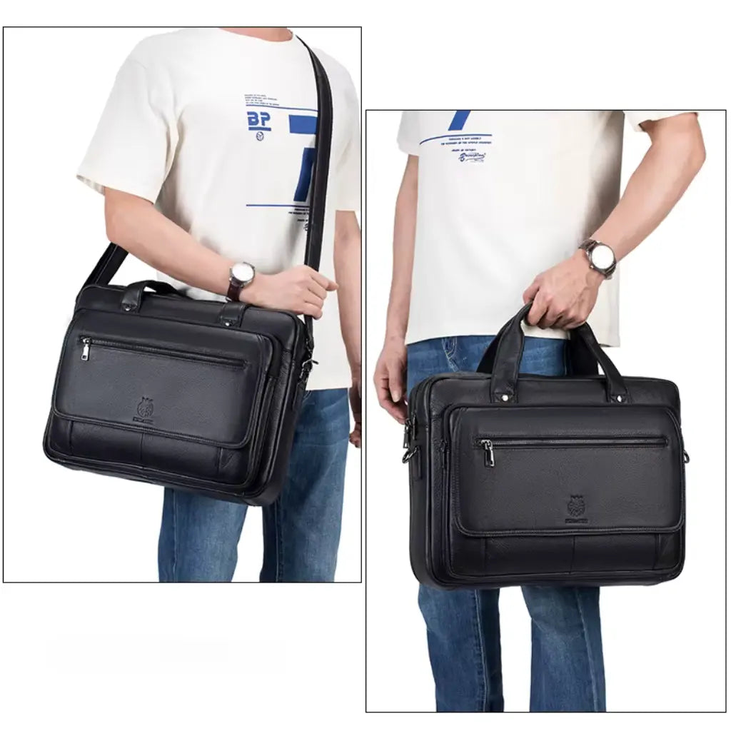 Elegante schwarze Laptoptasche aus hochwertigem Leder – Stilvoll & Geräumig für Arbeit, Studium & Businessreisen