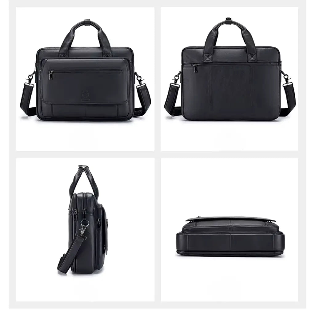 Elegante schwarze Laptoptasche aus hochwertigem Leder – Stilvoll & Geräumig für Arbeit, Studium & Businessreisen