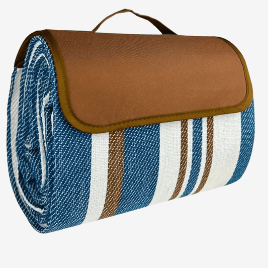 Wasserdichte Picknickdecke 200x150 cm – Faltbar, Leicht & Blau Gestreift – Ideal für Strand, Park & Camping
