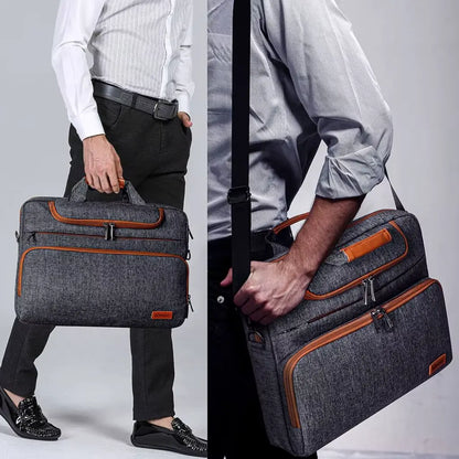 Laptoptasche Herren 16 Zoll – Graues Modell mit Cognac-Akzenten, wasserabweisend, Business Aktentasche