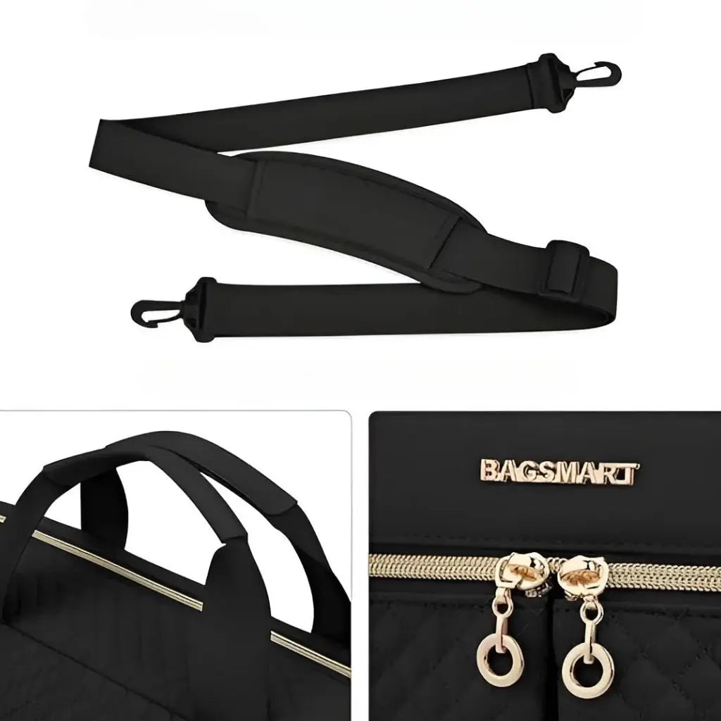 Elegante schwarze Laptoptasche für Damen – 16 Zoll, mit goldenen Akzenten