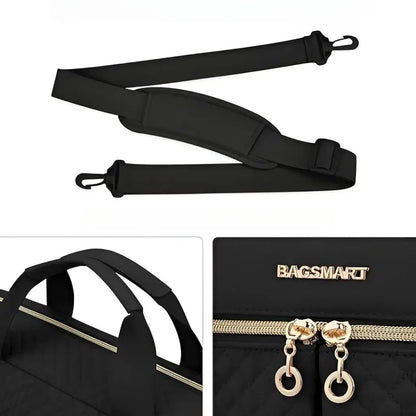 Elegante schwarze Laptoptasche für Damen – 16 Zoll, mit goldenen Akzenten