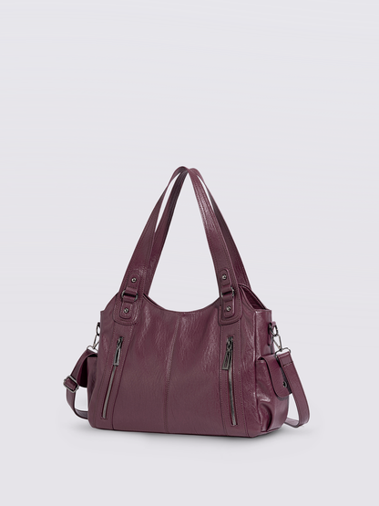 Schwarze Schultertasche Damen mit Seitentaschen – Geräumig & Elegant