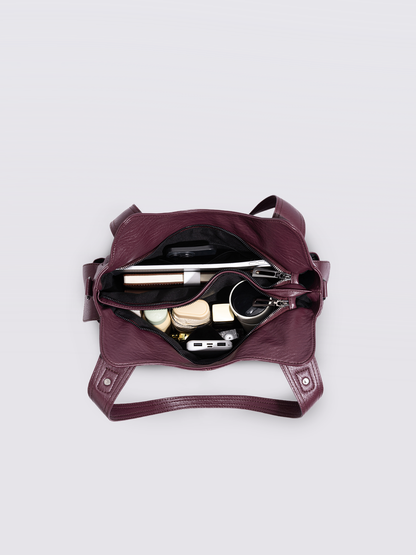 Schwarze Schultertasche Damen mit Seitentaschen – Geräumig & Elegant