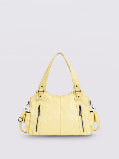 Schwarze Schultertasche Damen mit Seitentaschen – Geräumig & Elegant